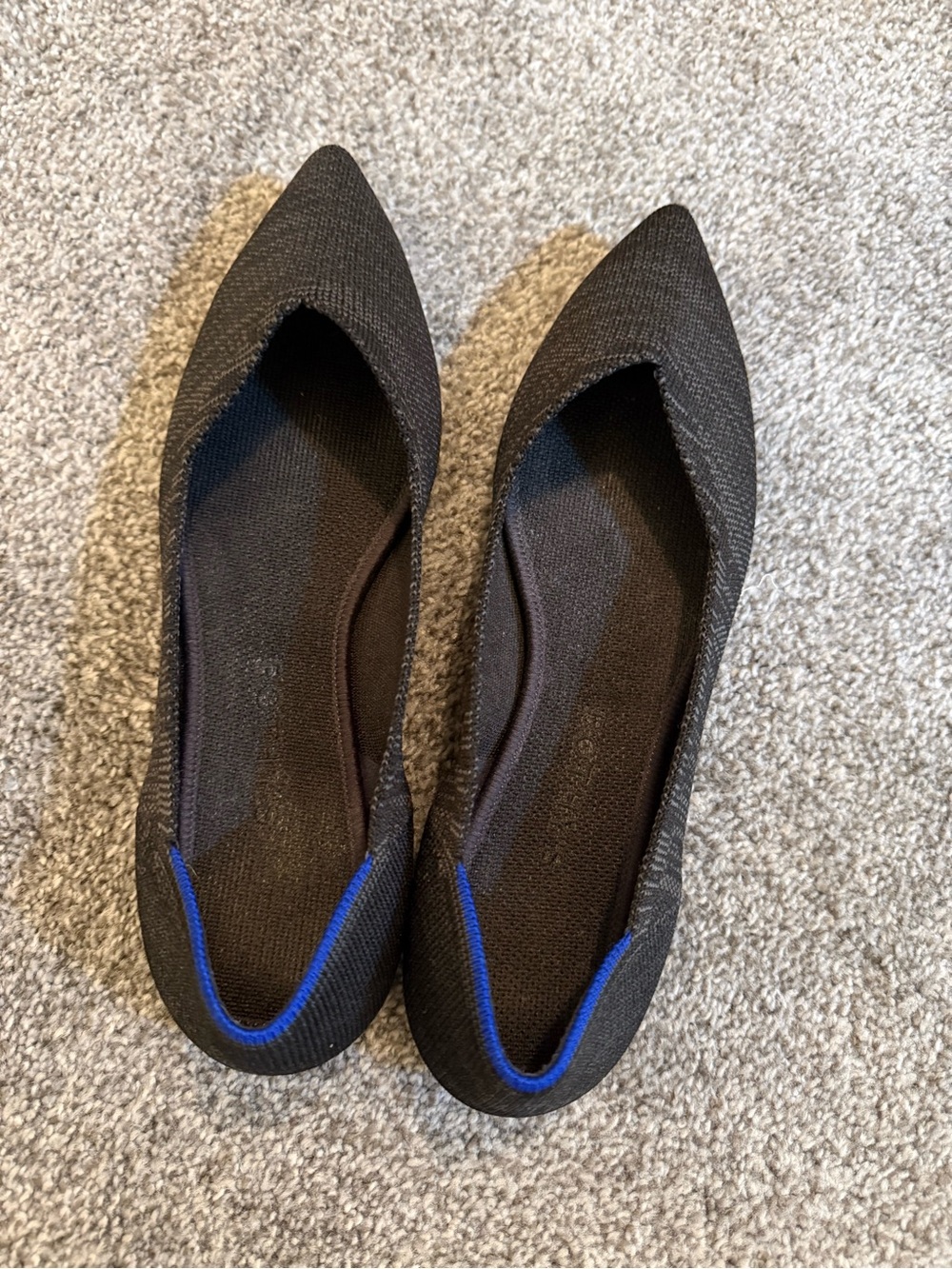 Rothy's Black Pointed-Toe Flats with Blue Accent